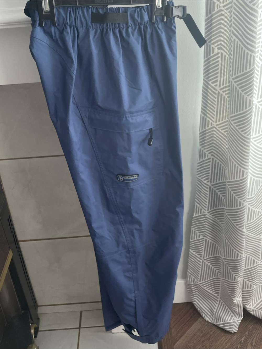 Wet skins Women's Rain pants Straight Leg Pants in Navy Blue with Black Belt